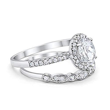 2-Piece Art Deco Wedding Bridal Ring Oval Simulated CZ 925 Sterling Silver